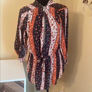 Rue21 orange Black and White Tunic with Mandarin Collar and 3/4 Sleeves